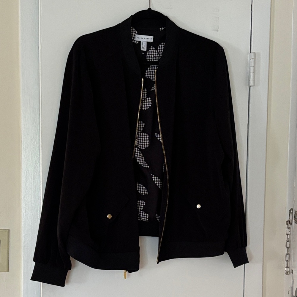 Fall Black Bomber Jacket with Gold Accents